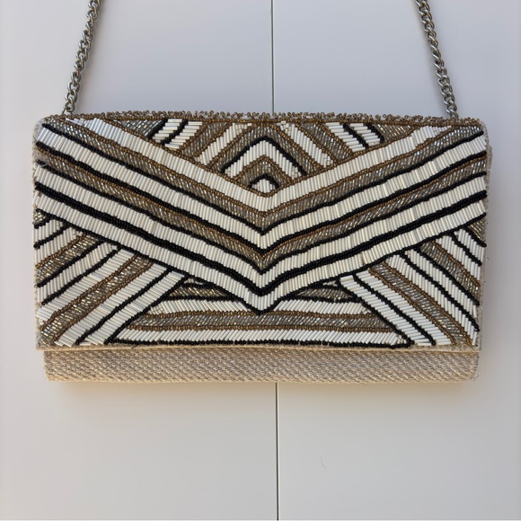 America & Beyond Shoes - America & Beyond Beaded Chevron Convertible Crossbody As Is